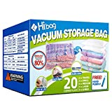 20 Vacuum Storage Bags, Space Saver Sealer Bags (6 Medium, 5 Large, 5 Jumbo, 2 Small, 2 Roll Up Bags) with Hand Pump for Bedding, Comforter, Pillows, Towel, Blanket, Clothes