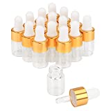 2ml(5/8 Dram) Small Mini 15 Pcs Clear Glass Dropper Bottles Essential Oil Vials Travel Refillable DIY Cosmetic Sample Container Liquid Perfume Eye Droppers Bottle (gold cap)