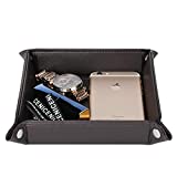 Leather Valet Tray, Jewelry Tray, Catchall Tray, Desktop Storage Organizer，Bedside Caddy for Men Key Wallet Watch Coin Phone Change,Candy Holder Sundries Tray,Convenient for Travel (Brown)