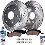Detroit Axle - Front Drilled and Slotted Disc Rotors + Brake Pads Replacement for Ford F-150 Expedition Lincoln Navigator - 6pc Set