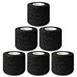 Autdor Tattoo Grip Cover Wrap - 6Pcs 2" x 5 Yards Disposable Cohesive Tattoo Grip Tape Wrap Black Elastic Bandage Rolls Self-Adherent Tape for Tattoo Machine Grip Tube Accessories, Sports Tape