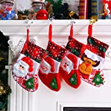 JORZOR 4 pcs 10" Christmas Santa Stockings Candy Bag,Assorted Flannel Santa Gift Socks Hanging Accessories for Xmas Tree Decorations