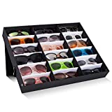 Juvale 18 Slot Sunglasses Display Case for Women and Men, Eyeglass Storage Case for Multiple Glasses, Eyewear Holder for Dresser, Closet, Travel (18.5 x 15.0 x 2.4 In) Black