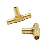 Legines 1/8" Hose Barb Tee, 1/8 x 1/8 x 1/8 inch Brass Barbed T Fitting, 3 Ways Hoses Connector, 2 pcs