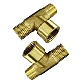 Metalwork Brass Pipe T Fitting, Female Branch Tee, BSP Thread (1/8" Male x 1/8" Male x 1/8" Female, Pack of 2)