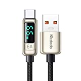 Mcdodo 3.9Ft Type-C Cable with LED Display 6A USB A to USB C Cable Fast Charger Premium Nylon Braided Fast Charging Cable Compatible Mate 40/30/20 Series, Find X3/X2/X Series, IQOO NEO5/23/U3x (Gold)