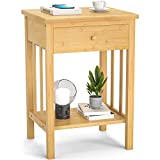 Homykic Bamboo Nightstand, Natural Wood Boho End Side Table Bedside Table with Drawer for Bedroom, Living Room, Night Stand for Small Spaces, Easy Assembly