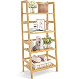 Homykic Bamboo Ladder Shelf, 4-Tier Bathroom Shelves Bookshelf Bookcase Book Storage Plant Stand Rack Freestanding Floor for Home Bathroom, Living Room, Kitchen, Easy to Assemble, Natural