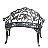 Outdoor Bench Park Garden Bench, All Chair Anti Rust Cast Aluminum Patio Yard Bench Carved Rose Loveseat Bench for Backyard, Porch, Balcony, Lawn (Copper)