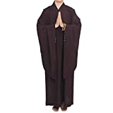 Buddhist Monks Robe Chinese Ancient Traditional Long Gown Temple Shaolin Lohan Zen Kung Fu Costume Wushu Suit Unisex (Coffee, Adult-180cm)