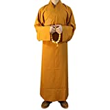 ZooBoo Summer Buddhist Shaolin Monk Robe Cotton Linen Long Robes Gown Kung Fu Uniforms Martial Arts Clothings (Earth Yellow, 45)