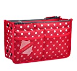 Vercord Updated Purse Handbag Organizer Insert Liner Bag in Bag 13 Pockets Red Dot Small