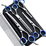 Gimars Professional 4CR Stainless Steel Safety 6 in 1 Round Tip Dog Scissors for Grooming, Heavy Duty Titanium Coated Pet Grooming Scissor for Dogs, Cats and Other Animals