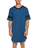 Ekouaer Men's Nightshirt Cotton Nightwear Comfy Big&Tall V Neck Short Sleeve Soft Loose Pajama Sleep Shirt,Men-blue,X-Large