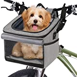 Mancro Dog Bike Basket, Foldable Dog Bike Carrier 15lbs Soft-Sided Dog Basket for Bike, Quick Release Dog Bike Seat, Dog Backpack with Reflective Tape, Bicycle Pet Carrier for Small Medium Dogs/Cats