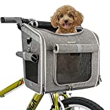 BABEYER Dog Bike Basket, Expandable Soft-Sided Pet Carrier Backpack with 4 Open Doors, 4 Mesh Windows for Medium Dog Cat Puppies - Grey