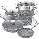 MICHELANGELO Stone Cookware Set 10 Piece, Ultra Nonstick Pots and Pans Set with Stone-Derived Coating, Kitchen Cookware Sets, Stone Pots and Pans Set, Granite Pots and Pans - 10 Piece
