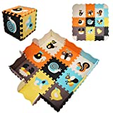 Suwimut 25 Pieces Baby Play Mat with Fence, 0.39 Inch Thick Interlocking Foam Floor Tiles with 9 Different Animal Styles for Playroom Nursery, Kids Puzzle Mat Crawling Mat