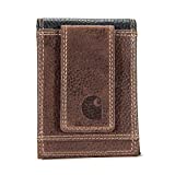 Carhartt Men's Front Pocket, Durable Canvas Wallet with & Without Money Clip, Leather Two-Tone (Brown & Black), One Size