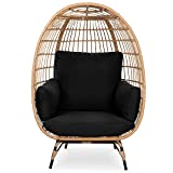 Best Choice Products Wicker Egg Chair, Oversized Indoor Outdoor Lounger for Patio, Backyard, Living Room w/ 4 Cushions, Steel Frame, 440lb Capacity - Black