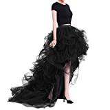 WDPL Women's Long High Low Ruffles Party Tulle Skirt (Black, X-Large)