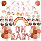 Boho Rainbow Baby Shower Decorations Bohemian Balloon Baby Girl Banner Cake Toppers for Girl Cloud Baby Shower Party Supplies