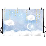 MEHOFOTO Blue and White Cloud Photo Studio Backdrop Props Prince Birthday Boy Baby Shower Party Decorations Hanging Gold Stars Twinkle Twinkle Little Stars Photography Background Banner 7x5ft