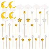 TAJIAA 36PCS Glitter Star Moon and Clouds Cupcake Toppers Picks for Birthday Party Baby Shower Wedding Christmas Valentine's Day Decorations