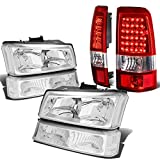 Compatible with Chevy Silverado 1st Gen 4pc Pair of Chrome Clear Corner Headlight + Chrome Red Lens LED Tail Light