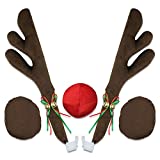 KLSTFENG Car Reindeer Antlers & Nose & Ears, Window Roof-Top & Grille Rudolph & Rearview Mirror Car Antlers Kit with Christmas Jingle Bells Decorations for Passager Car, SUV, Van