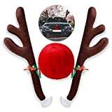 GOZFLVT Reindeer Antlers for Cars Reindeer Christmas Antlers Car Kit and Rudolph Nose Decorations Reindeer Jingle Bell Christmas Costume Set