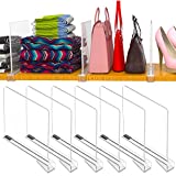 6 Pack Closet Shelves, Shelf Dividers, Clear Acrylic Shelf Divider for Closets, Wood Shelf Dividers Purse Organizer Separators, Closet Shelf Organizer for Kitchen Cabinets Storage Clothes Organization