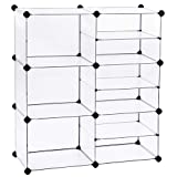 SONGMICS Cube Storage Organizer, Interlocking Plastic Cubes with Divider Design, Modular Cabinet, Bookcase for Closet Bedroom Kid’s Room, Includes Rubber Mallet, 32.7"L x 12.2"W x 36.6"H White ULPC36W