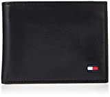 Tommy Hilfiger Men's Leather Wallet – Slim Bifold with 6 Credit Card Pockets and Removable ID Window, Black Dore, One Size