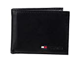 Tommy Hilfiger Men's Leather Wallet - Bifold Trifold Hybrid Flip Pocket Extra Capacity Casual Slim Thin for Travel,Black