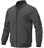 Gopune Men's Windproof Bomber Jackets Lightweight Running Windbreaker Outdoor Golf Fashion Coat Deep Grey,XL