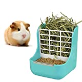 2 in 1 Food Hay Feeder for Guinea Pig, Rabbit Feeder, Indoor Hay Feeder for Guinea Pig, Rabbit, Chinchilla, Feeder Bowls Use for Grass & Food (Blue)