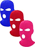 Geyoga 3-Holes Full Face Cover Knitted Neck Cover Winter Balaclava Outdoor Sports Cycling Hat for Men and Women (Royal Blue, Red, Rose Red, Adult Size)