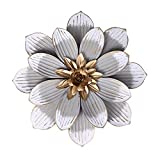 Decointo White Metal Flower Wall Decor 13" Metal Floral Sculpture, Hanging Decoration for Bedroom, Living Room, Bathroom, Kitchen, indoor Rustic Wall Art