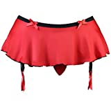 Sissy Pouch Panties Men's Skirted Mooning Bikini Briefs Cross Dress Underwear Sexy for Men -L Hot Red