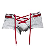 Banana Bucket Men's Sexy Lingerie Cotton Tie Rope Cute Boxer Brief Underwear Panties (US L = Asian Tag 2XL, Grey#1)
