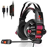 Gaming Headset for PS4, PS5, PC, Nintendo Switch, YOTMS Xbox One Headset with Noise Cancelling Mic, Y1 Pro Wired Over Ear Headphones with RGB Light, 7.1 Stereo Sound, Soft Earmuffs for Laptop Mac Game