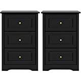 Yaheetech Set of 2 Tall End Table with 3 Storage Drawers, Sofa Chair Side Table for Living Room Narrow Space, L18.9xW15.7xH28.9 Inches, Black