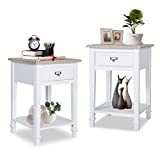 White Wooden End Tables Set of 2, Nightstand with Storage Drawer for Living Room Bedroom
