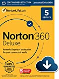 Norton 360 Deluxe 2023, Antivirus software for 5 Devices with Auto Renewal - Includes VPN, PC Cloud Backup & Dark Web Monitoring [Download]