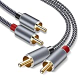 RCA Cable, Goalfish 2RCA Male to 2RCA Male Stereo Audio Cables2-Pack/4ft, Hi-Fi Sound, ShieldedBraided RCA Stereo Cable for Home Theater, HDTV, Amplifiers, Hi-Fi Systems, Car Audio, Speakers (Grey)