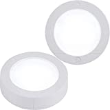GE Wireless LED Puck Lights, 2 Pack, Battery Operated, 20 Lumens, Touch Light, Tap Light, Stick on Lights, Under Cabinet Lighting, Ideal for Kitchen Cabinets, Closets, Garage and More, 25434