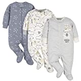 Gerber Baby Boys' 3-Pack Organic Sleep 'N Play, Wild Guy Grey, 0-3 Months