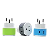 OREI Denmark Power Plug Adapter with 2 USA Inputs - Travel 3 Pack - 1 Type K & 2 Type E/F Safe Grounded Use with Cell Phones, Laptop, Camera Chargers, CPAP, and More