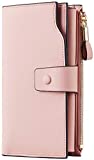Travelambo Womens RFID Blocking Large Capacity Luxury Waxed Genuine Leather Clutch Wallet Multi Card Organizer (ReNapa Pink Lotus)